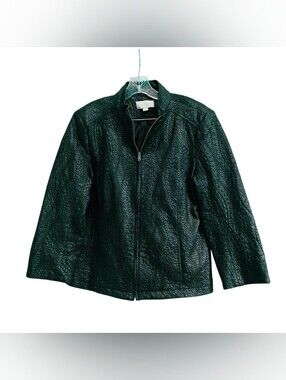 ERIN London Black Embossed Faux Leather Look Zip Jacket Women's Large
